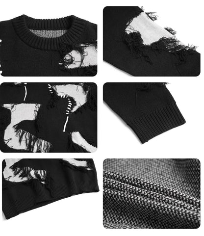 STITCH ステッチ加工 ダメージ ニット プルオーバートップ BLACK