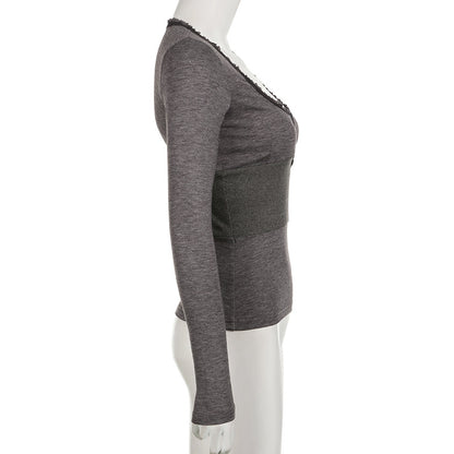 Y2K フィット 長袖 トップス GRAY