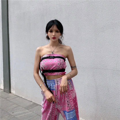 バンダナ柄 チューブトップ パンツセットアップ PINK MS_P