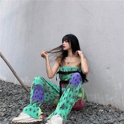 バンダナ柄 チューブトップ パンツセットアップ GREEN グリーン 緑 MS_P