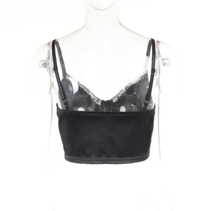 Rose Embroidery Satin Camisole BLACK