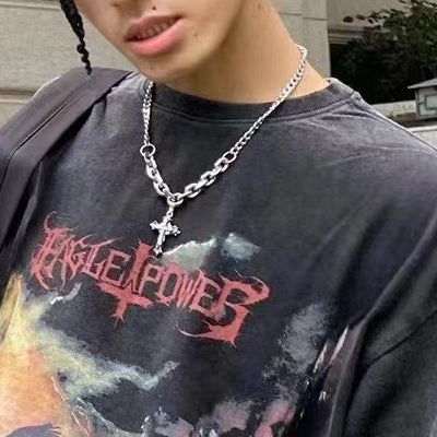 CROSS rhinestone chain necklace SILVER