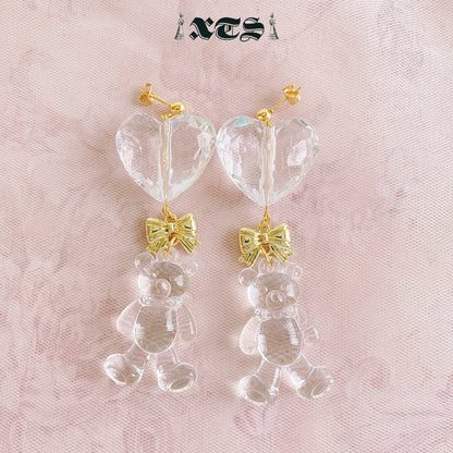 XTS クリア テディベア ピアス SILVER