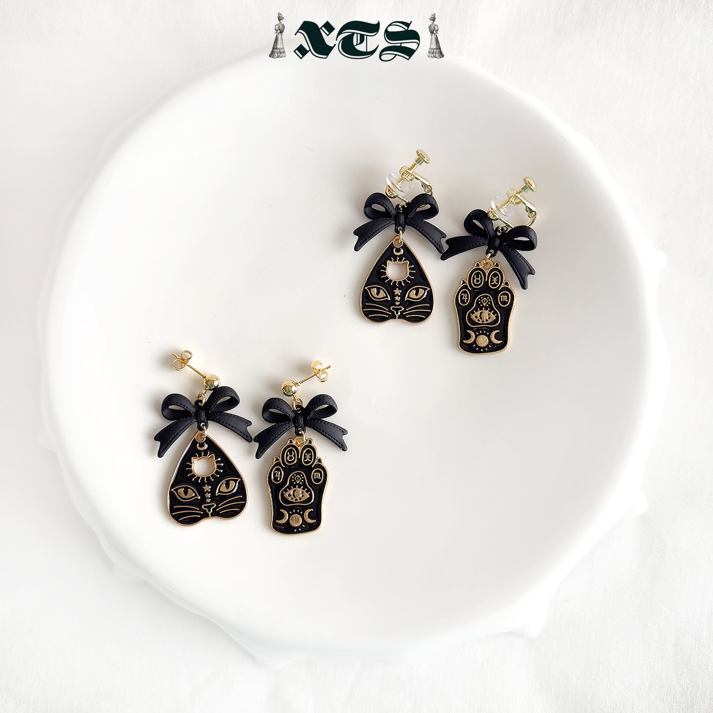 XTS Cat Planchette Earrings TS0306 BLACK GOLD