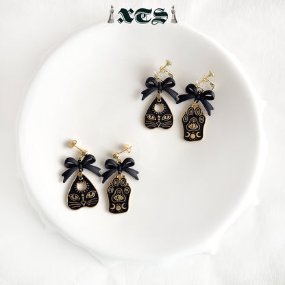 XTS Cat Planchette Earrings TS0306 BLACK GOLD