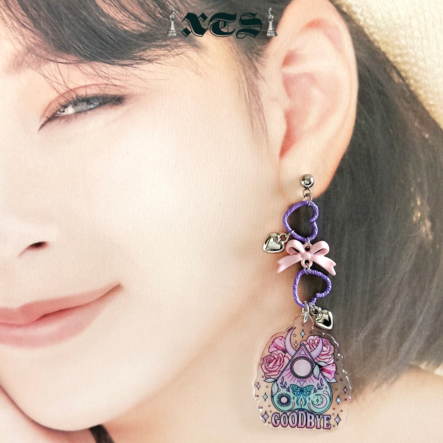 XTS Ribbon Heart Planchette Earrings TS0313