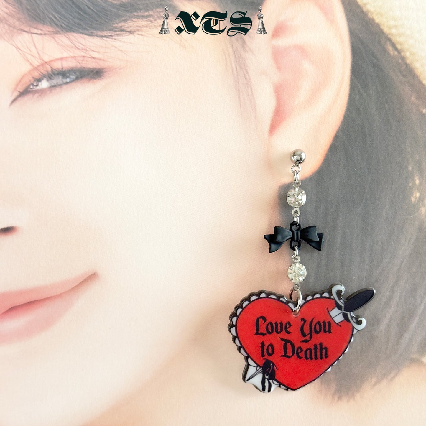 XTS Love You To Death Heart Pierced Earrings TS0319