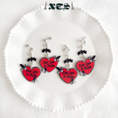 XTS Love You To Death Heart Pierced Earrings TS0319