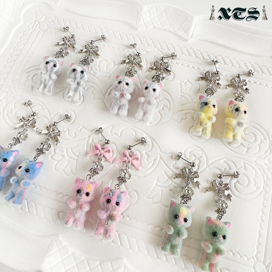 Flocky Cat Mascot Earrings, Pink