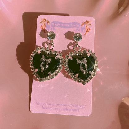Purple Cream Big Black Heart Earrings P995