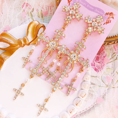 Purple Cream キラキラストーンクロスピアス P514