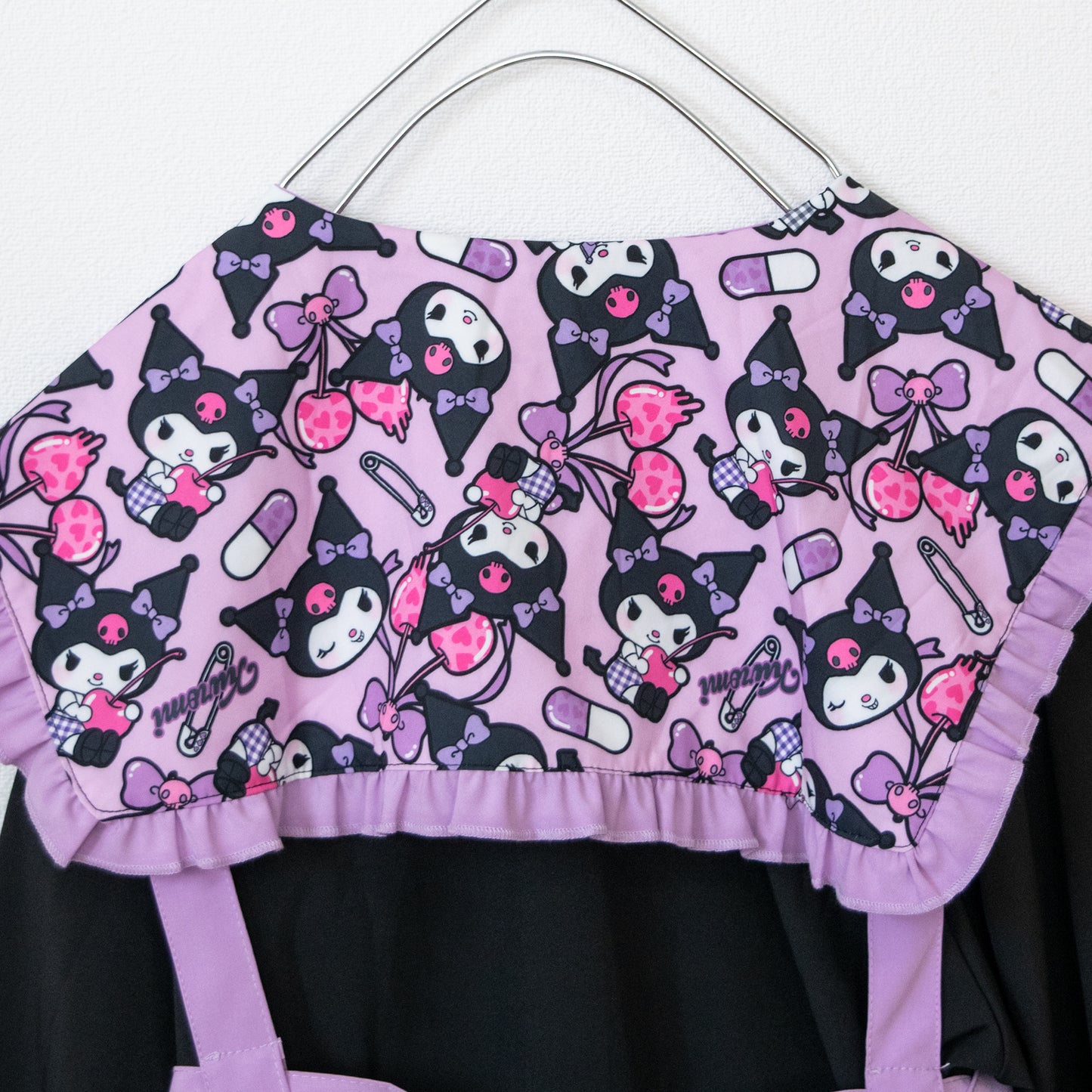 ACDC RAG x Sanrio Kuromi All-over Pattern Harness Attached Long Sleeve Blouse BLACK