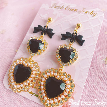 Purple Cream Black Pearl Heart Earrings P1092