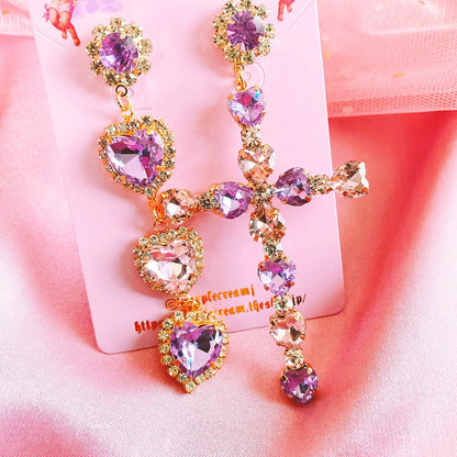 Purple Cream クロスハートアシンメトリーピアス P736