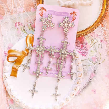 Purple Cream キラキラストーンクロスピアス P514