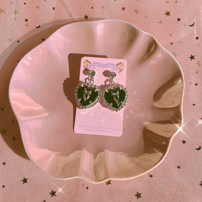 Purple Cream Big Black Heart Earrings P995