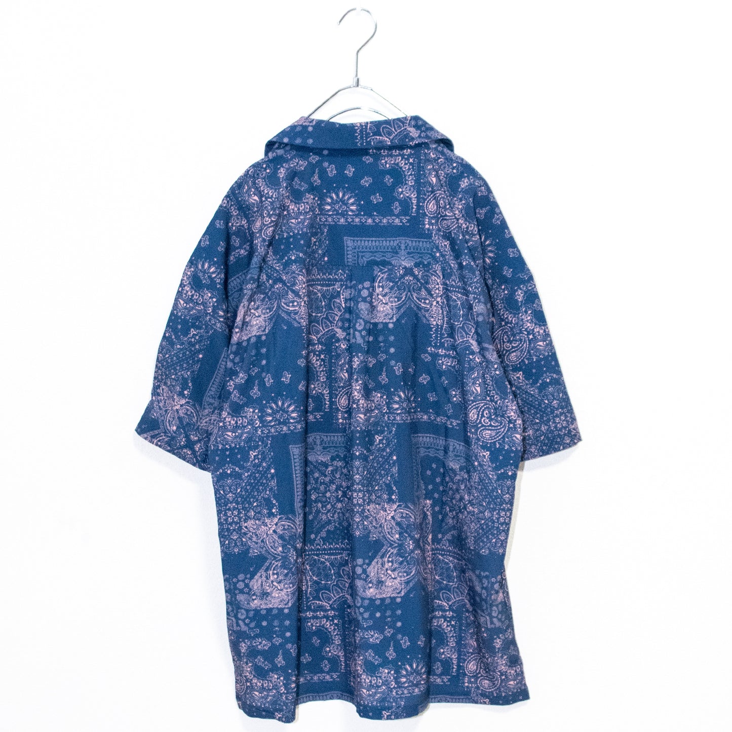 All-over print drop shoulder open collar shirt Bandana Blue