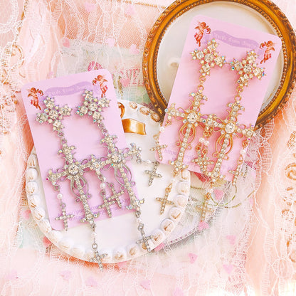 Purple Cream キラキラストーンクロスピアス P514