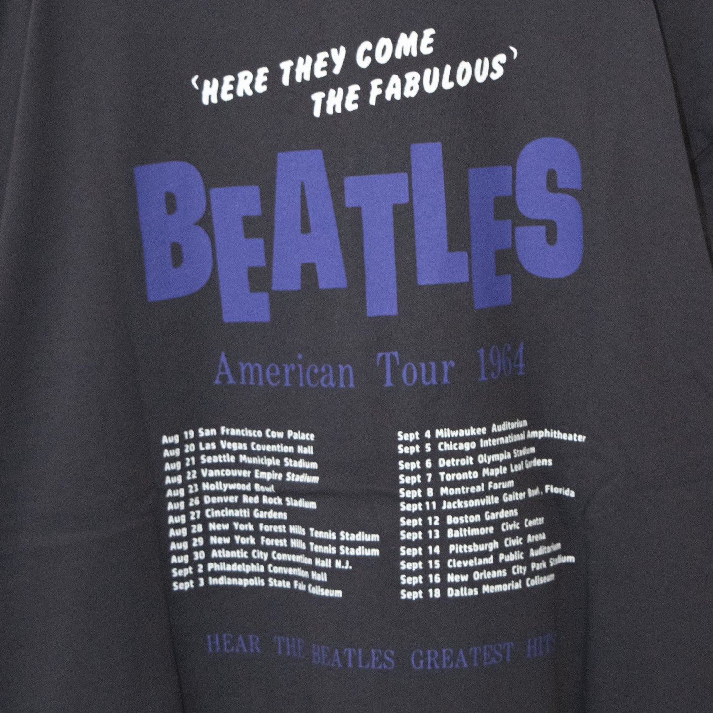 THE BEATLES Tour Print Short Sleeve T-Shirt CHARCOAL