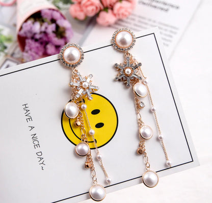 Purple Cream Pearl x Crystal Snow Earrings P053