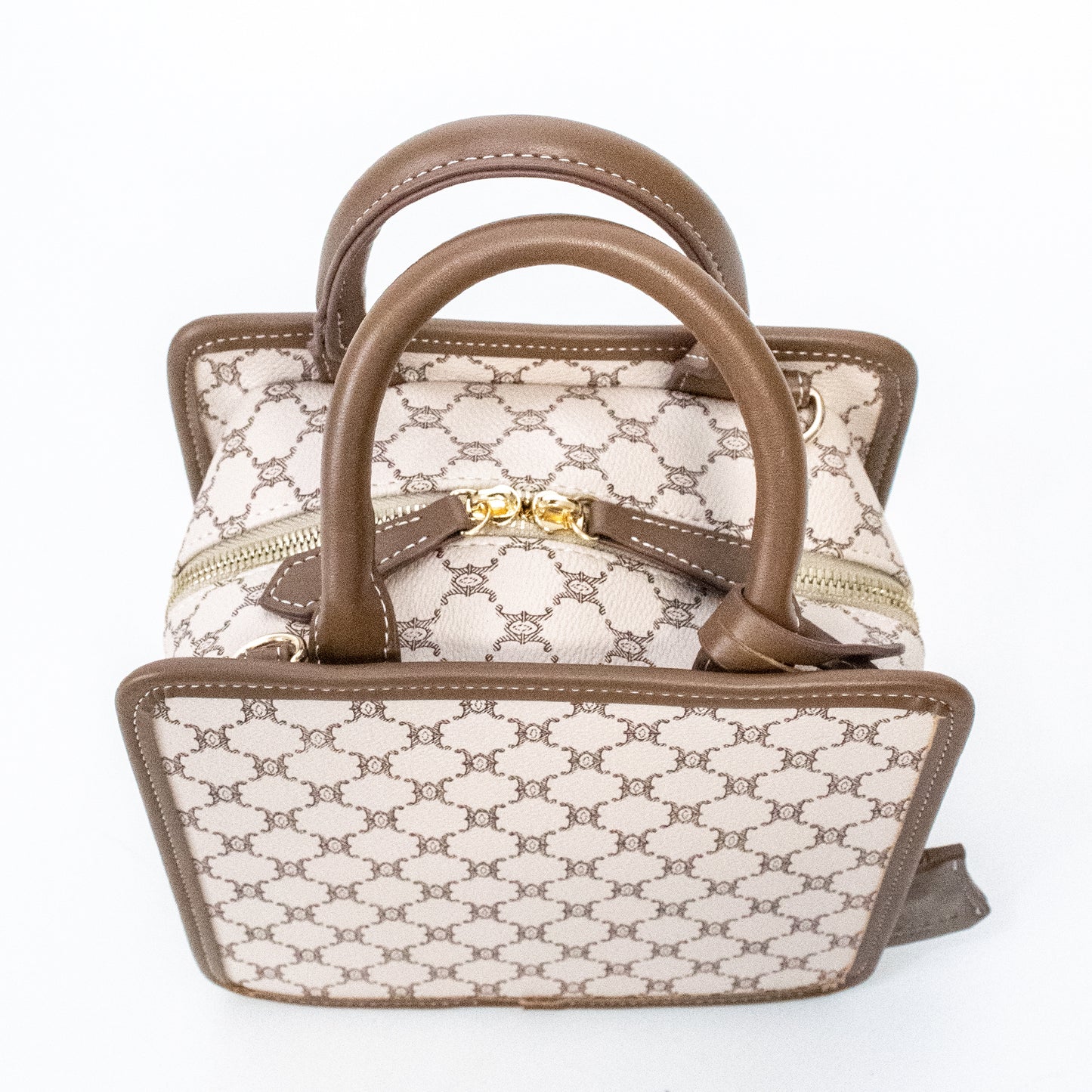 All-over print square mini Boston bag [Russet] Beige