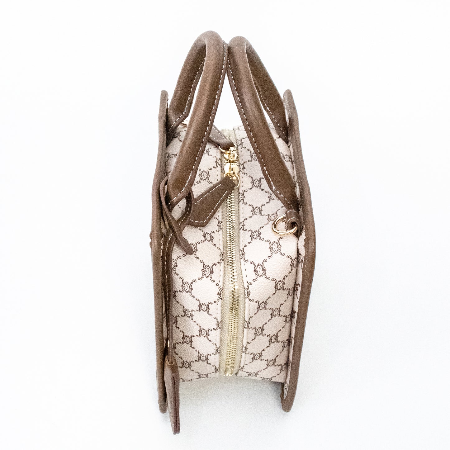 All-over print square mini Boston bag [Russet] Beige