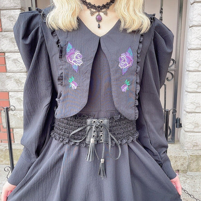 ゴシックローズ刺繍ロングワンピース BLACK