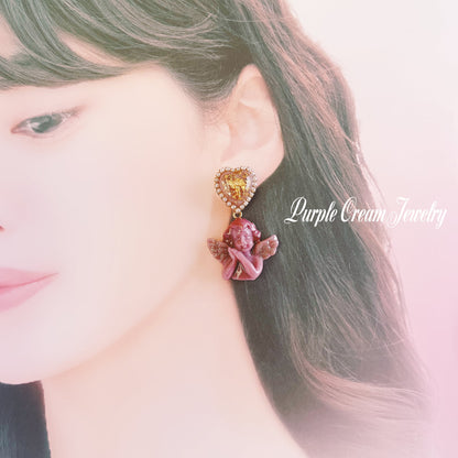 Purple Cream 2wayハートメルティエンジェルピアス P1295