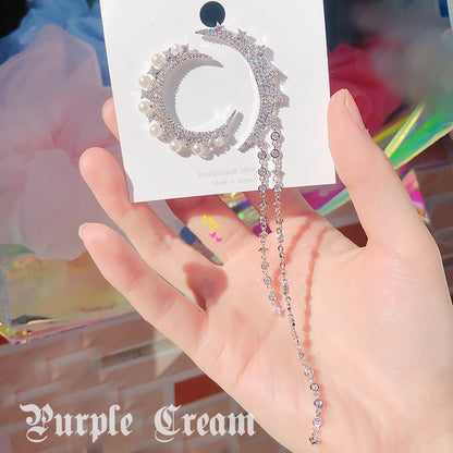 Purple Cream Moon Asymmetrical Earrings P617