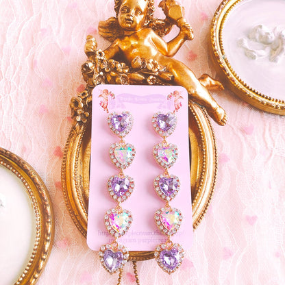Purple Cream Sparkly Heart 5 Row Earrings P017 TWICE Nayeon Sana Earrings