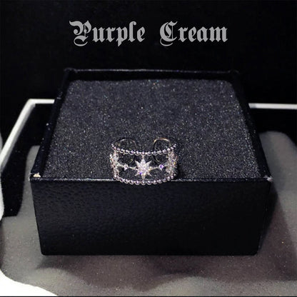 Purple Cream ワイドキラキラストーンリング P406