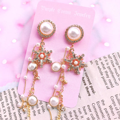 Purple Cream Pearl x Crystal Snow Earrings P053