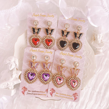 Purple Cream Butterfly Heart Earrings P1291