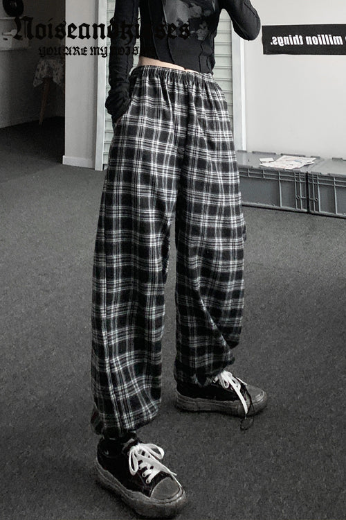 チェックロングパンツ BLACK