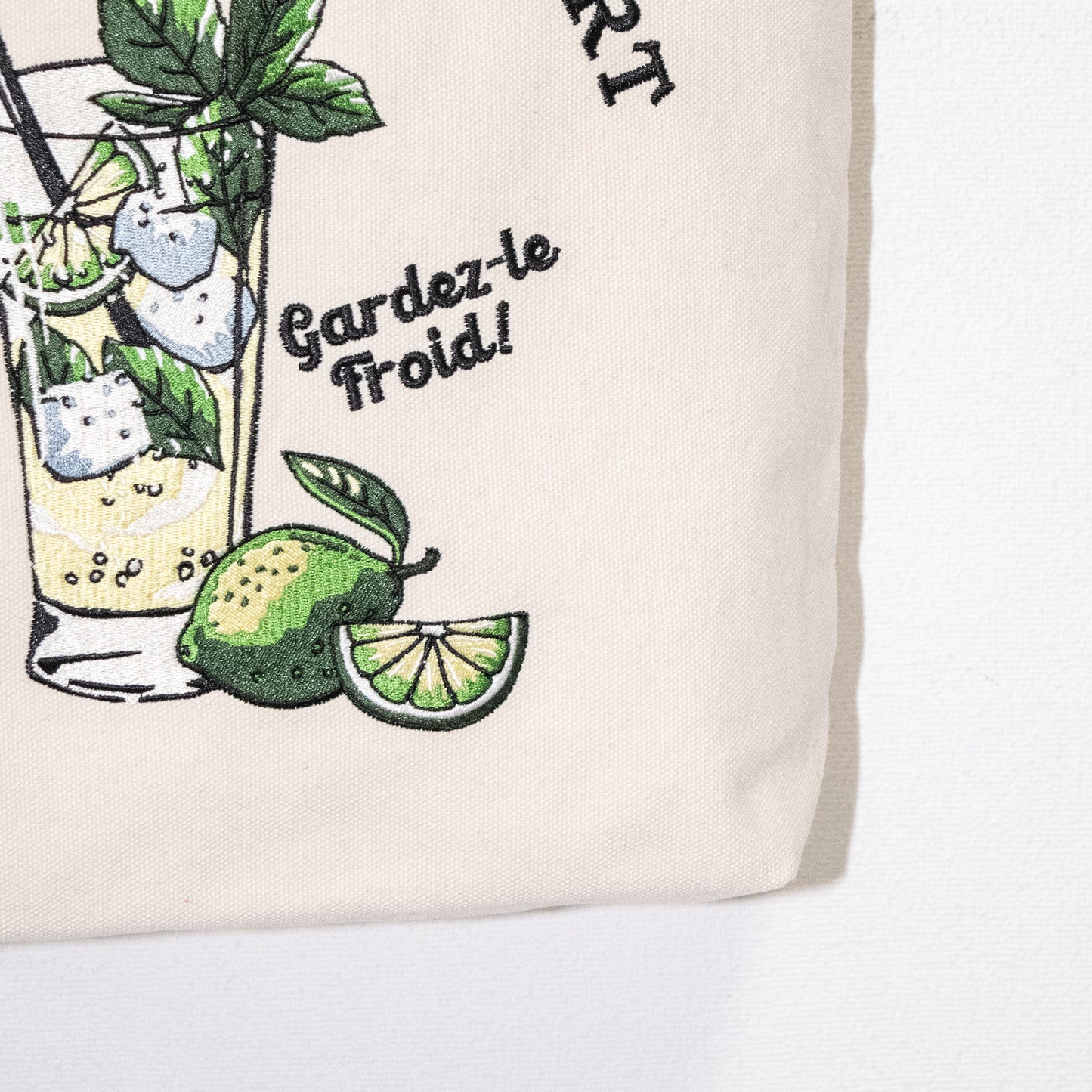 Cocktail Embroidered Tote Bag WHITE