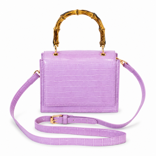 バンブー風クロコ 2WAYハンドバッグ LAVENDER ラベンダー 紫