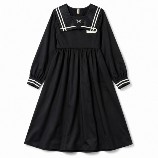 蝶々ワッペンセーラーワンピース BLACK