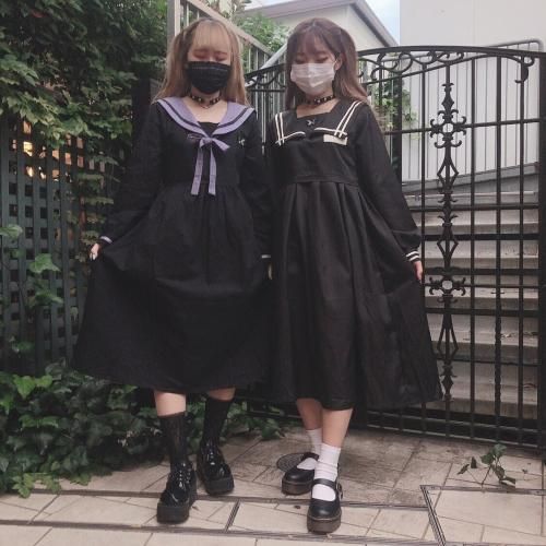 蝶々ワッペンセーラーワンピース BLACK