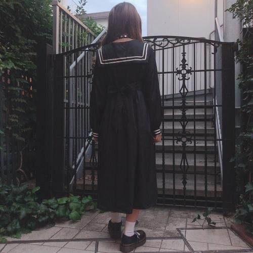 蝶々ワッペンセーラーワンピース BLACK
