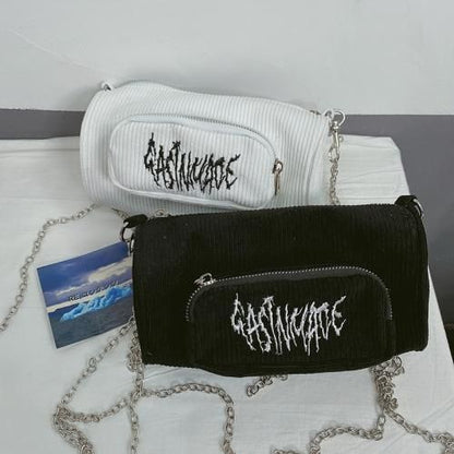 ロゴxチェーン コーデュロイミニバッグ WHITE