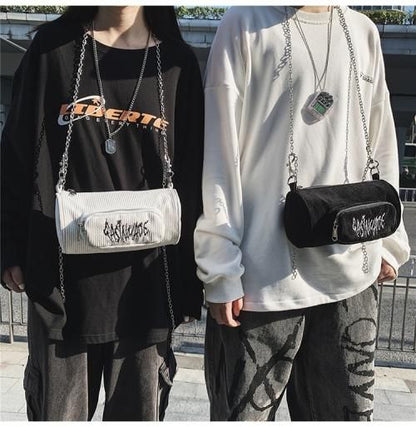 ロゴxチェーン コーデュロイミニバッグ WHITE
