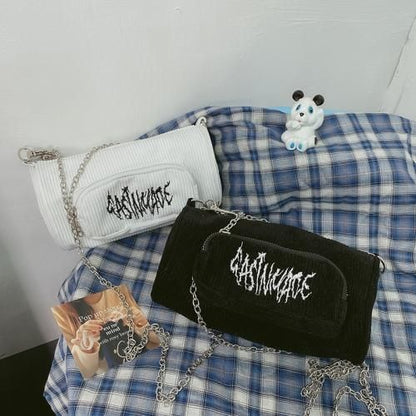 ロゴxチェーン コーデュロイミニバッグ WHITE