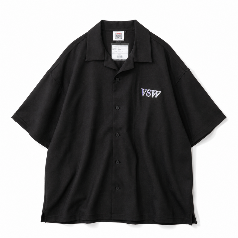 VISION STREET WEAR ロゴ刺繍開襟シャツ BLACK