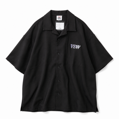 VISION STREET WEAR ロゴ刺繍開襟シャツ BLACK