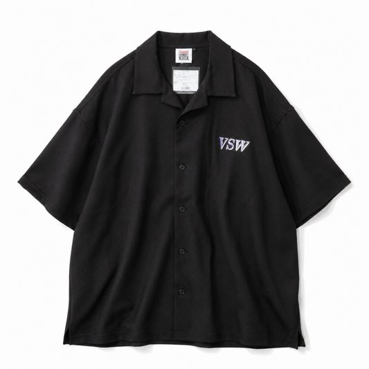 VISION STREET WEAR ロゴ刺繍開襟シャツ BLACK