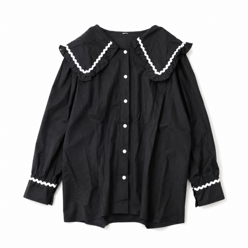 BIG襟デザイン 長袖シャツ BLACK
