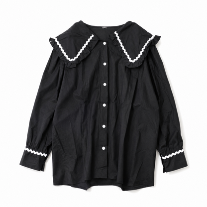 BIG襟デザイン 長袖シャツ BLACK