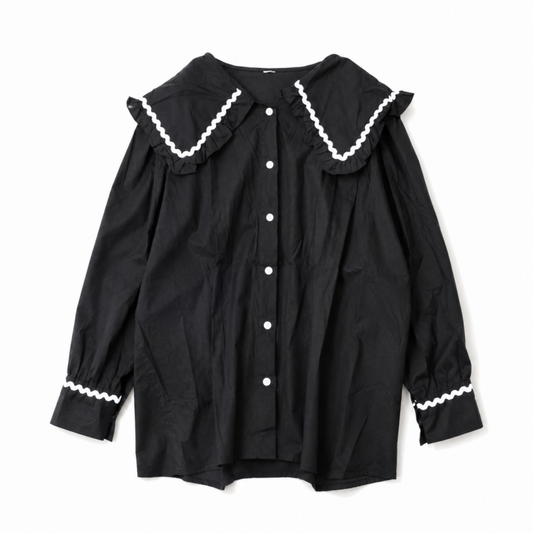 BIG襟デザイン 長袖シャツ BLACK
