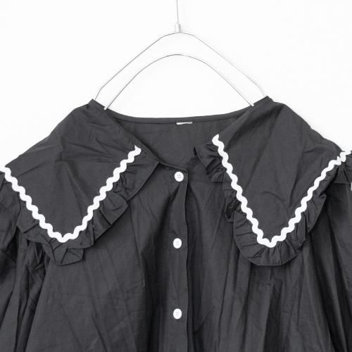 BIG襟デザイン 長袖シャツ BLACK