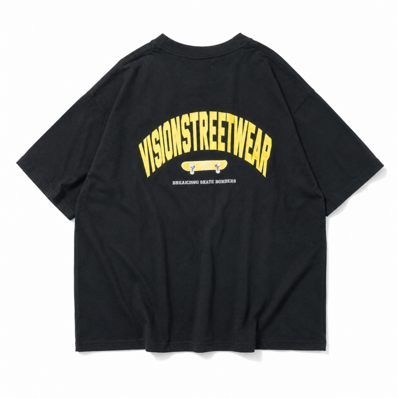 VISION STREET WEAR サテンワッペン 半袖Tシャツ BLACK